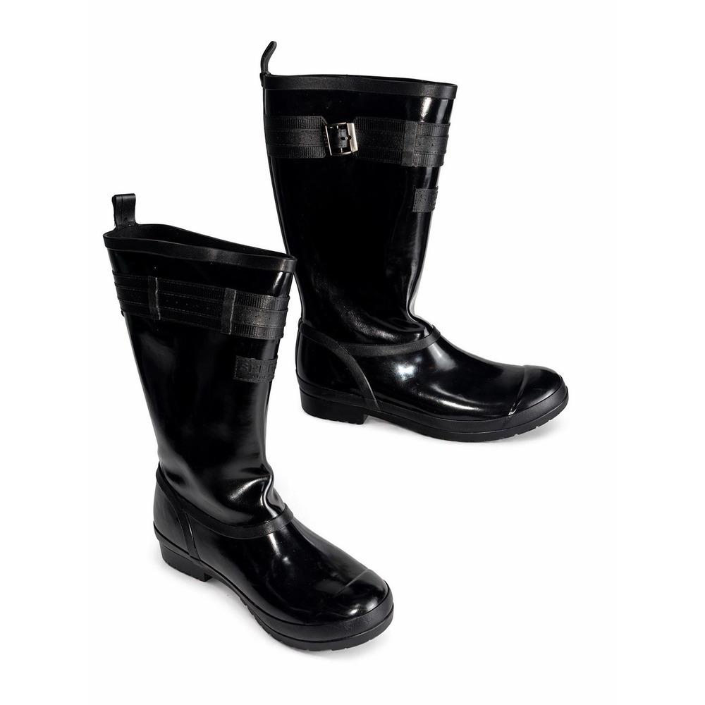 Sperry Walker Atlantic Rain Boots Black Gloss Rubber Waterproof Finish Women 9M - Picture 2 of 16